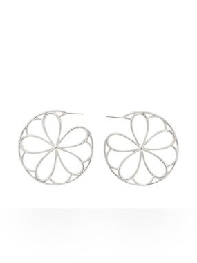 Tiffany & Co Daisy Flower Large Hoop Earrings Sterling Silver